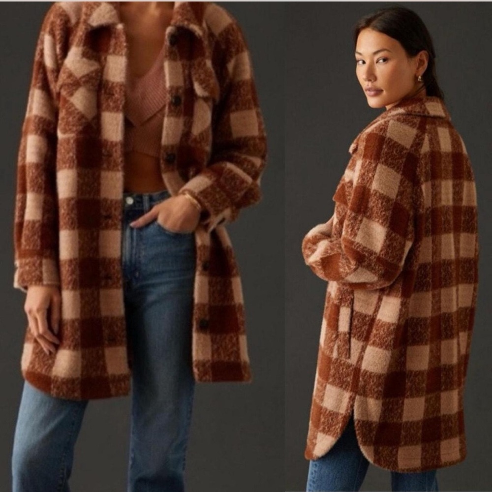 Anthropologie Greylin Brown and Cream Teddy Jacket Shacket
